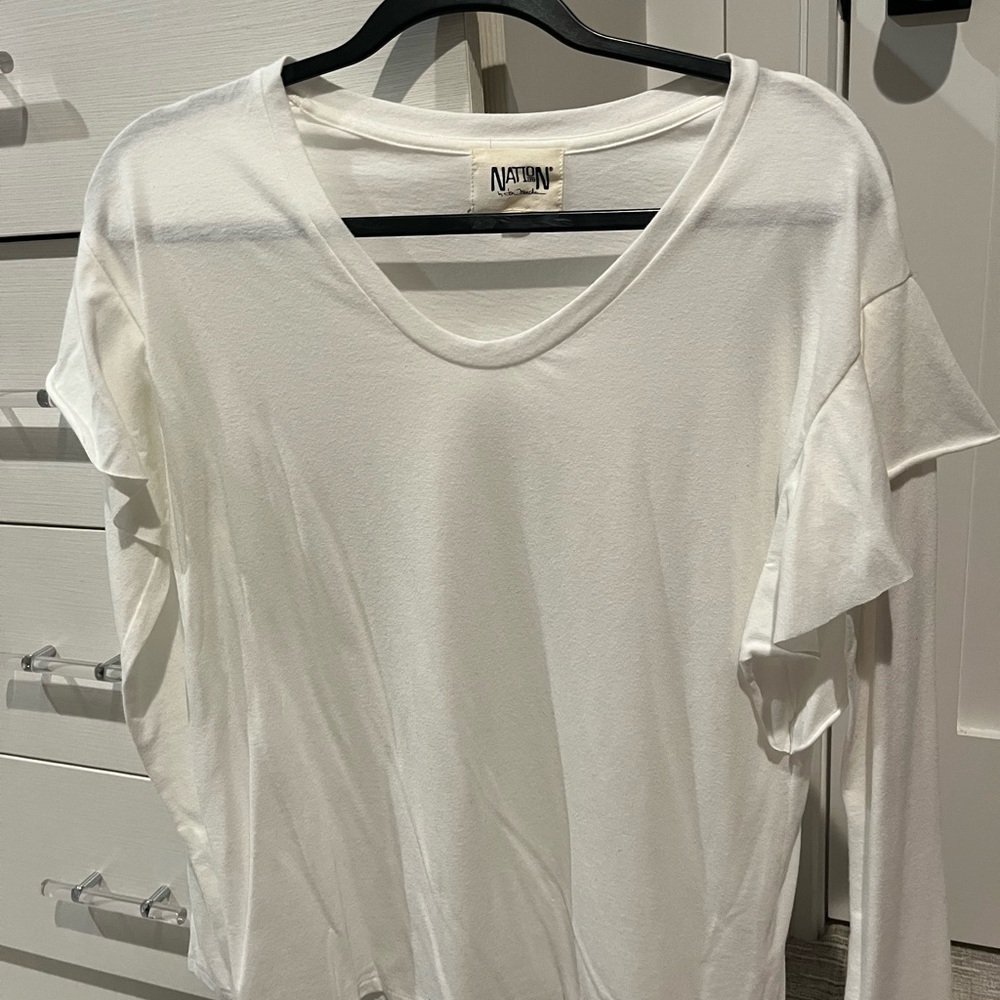 Nation LTD long sleeve ruffle shirt in white size medium